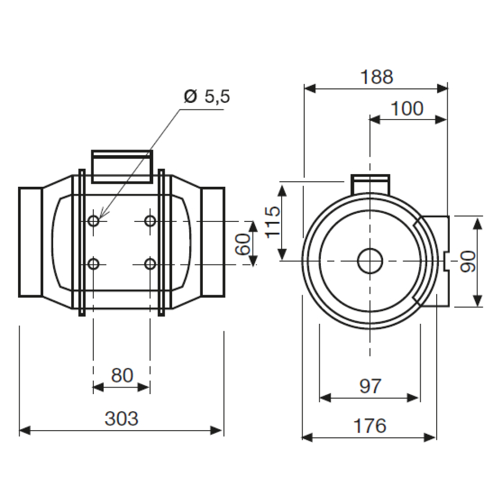 rozměry ventilátoru TD MIXVENT